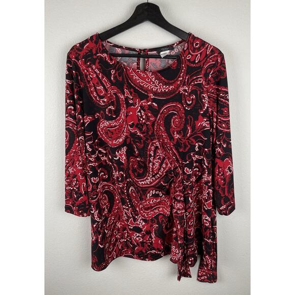 Cocomo Top Womens Size 1X Red 3/4 Sleeve Artsy Textured Stretch Ruched Career - Picture 1 of 9